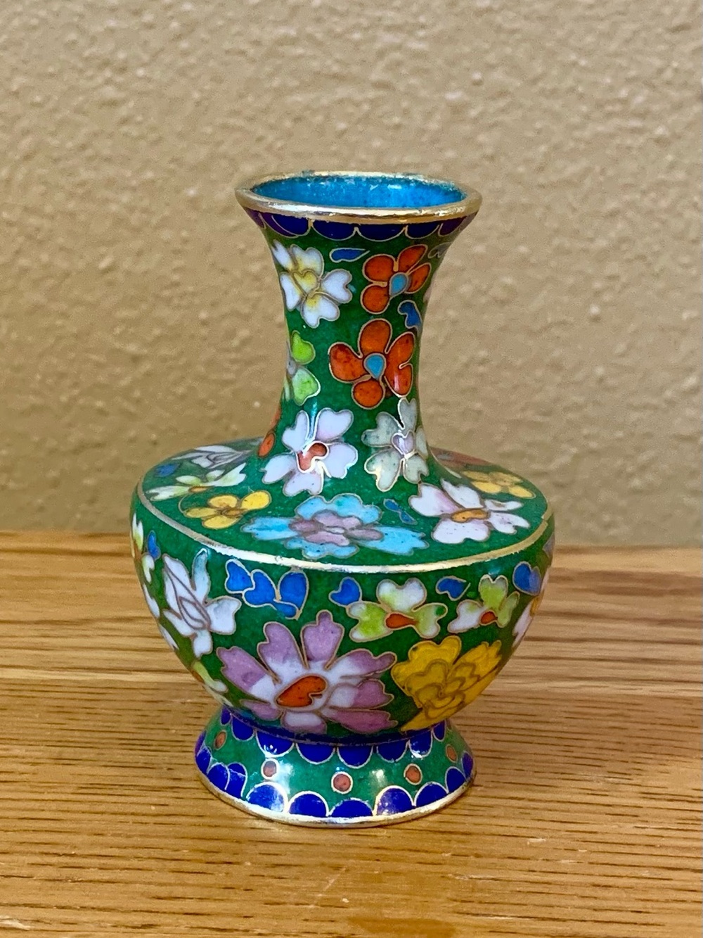 Vintage Cloisonne Bud Vase Small Miniature 3” Asian Floral Antique